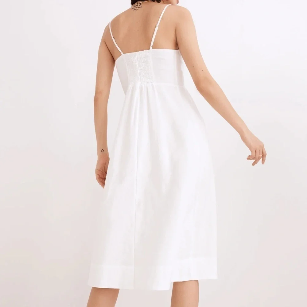 NWT Madewell Linen-Cotton Cami Button-Front Midi Dress - Picture 3 of 10